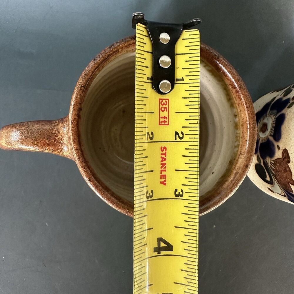 Vintage Mexican Pottery Mugs Set of 4 Tonala Style Hand Painted Stoneware Cups - Picture 15 of 16